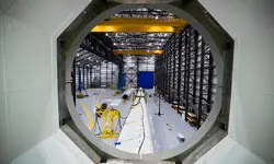 A wind turbine inside a testing factory.