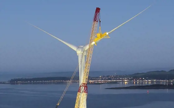 A wind turbine onshore.