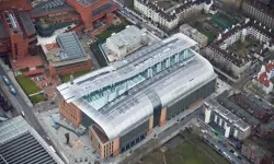 An aerial shot of the Francis Crick building.