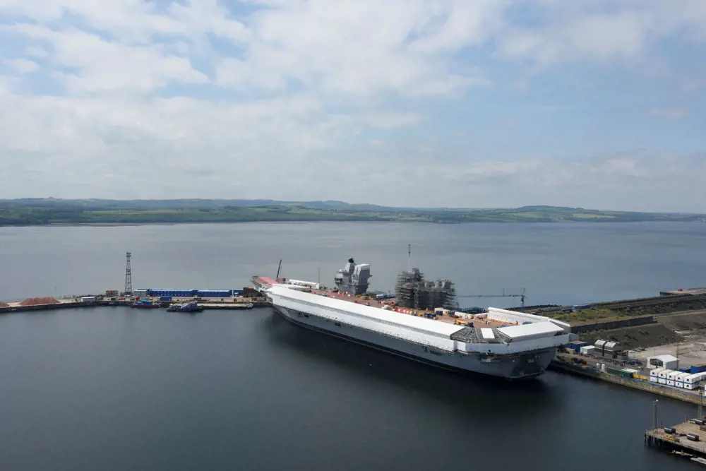 The HMS Queen Elizabeth in the water.