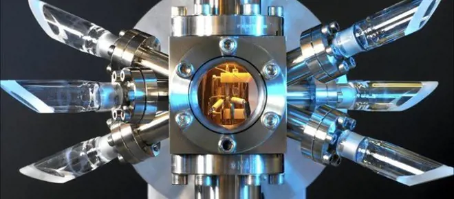 A close up of the strontium ion optical clock.