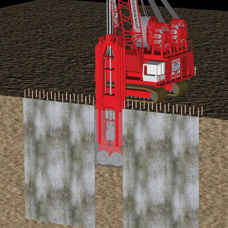 An illustration of a conventional crane digging a trench.