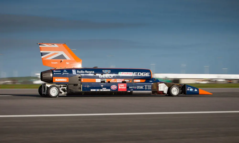 The bloodhound supersonic car on the Cornwall Airport Newquay runway. 