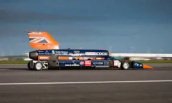 The bloodhound supersonic car on the Cornwall Airport Newquay runway. 