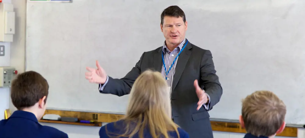 Steve Holliday teaching a class at Campion School in Warwickshire. 