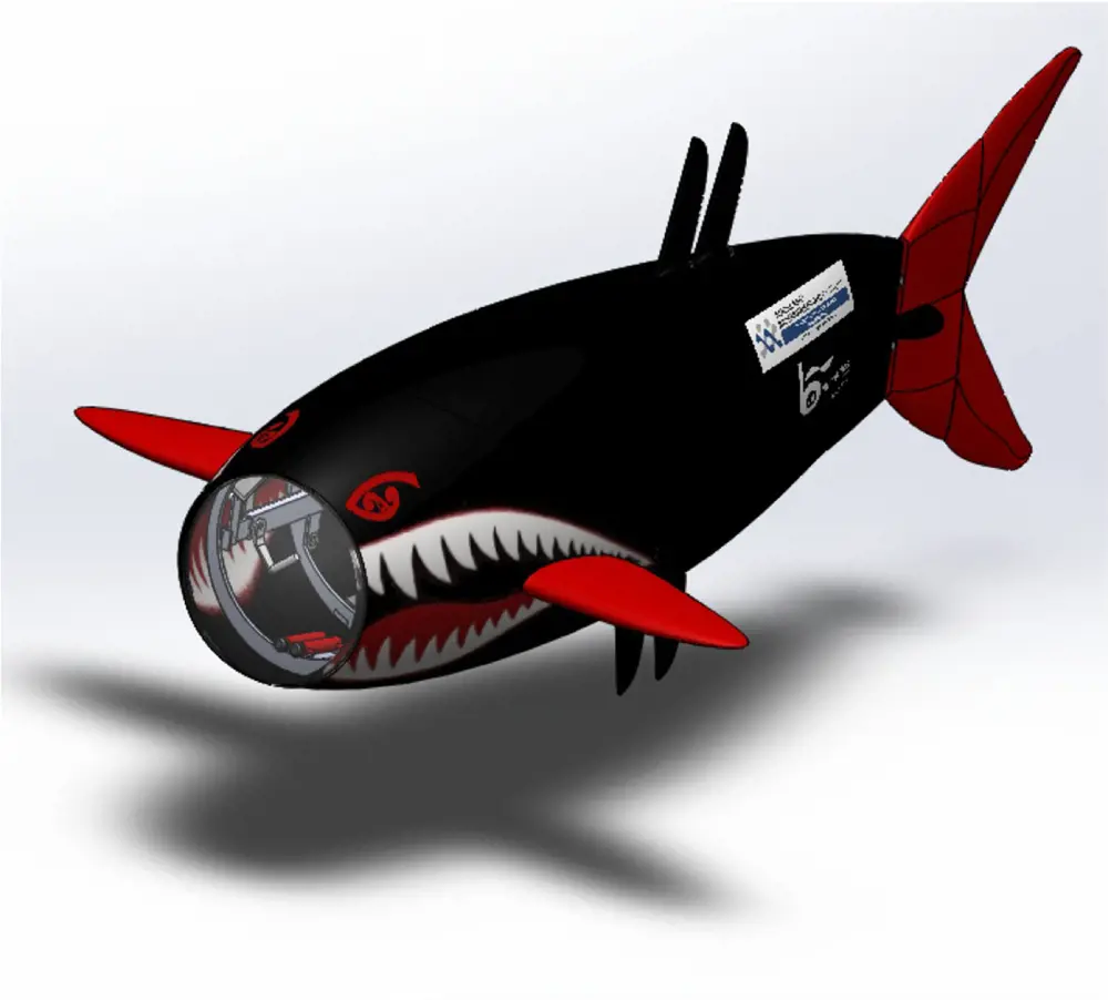 A CAD drawing of the original design for the Taniwha submarine.