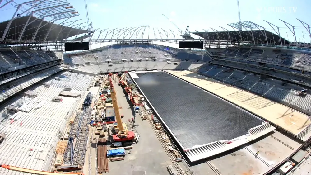 An aerial view of the space where the pitch has been retracted from.