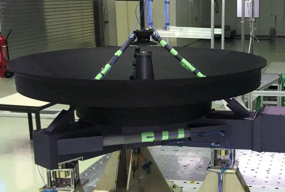 The Solar Orbiter High-Gain Antenna during vibration testing at ESA's technical centre in the Netherlands.