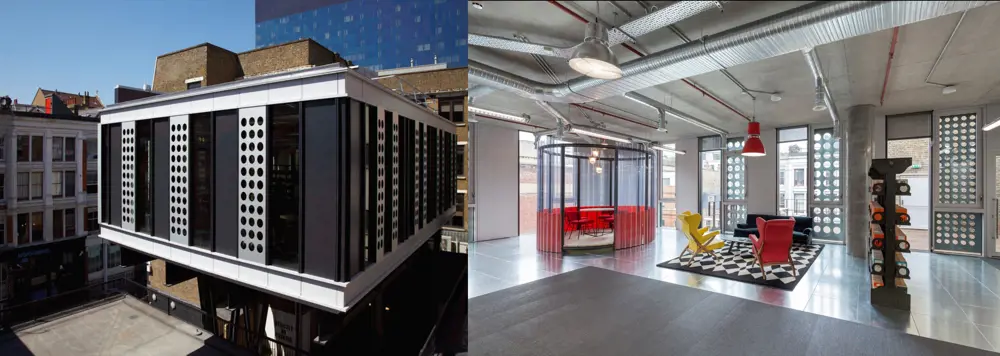 The outside of the White Collar Factory prototype (left) and the inside (right).