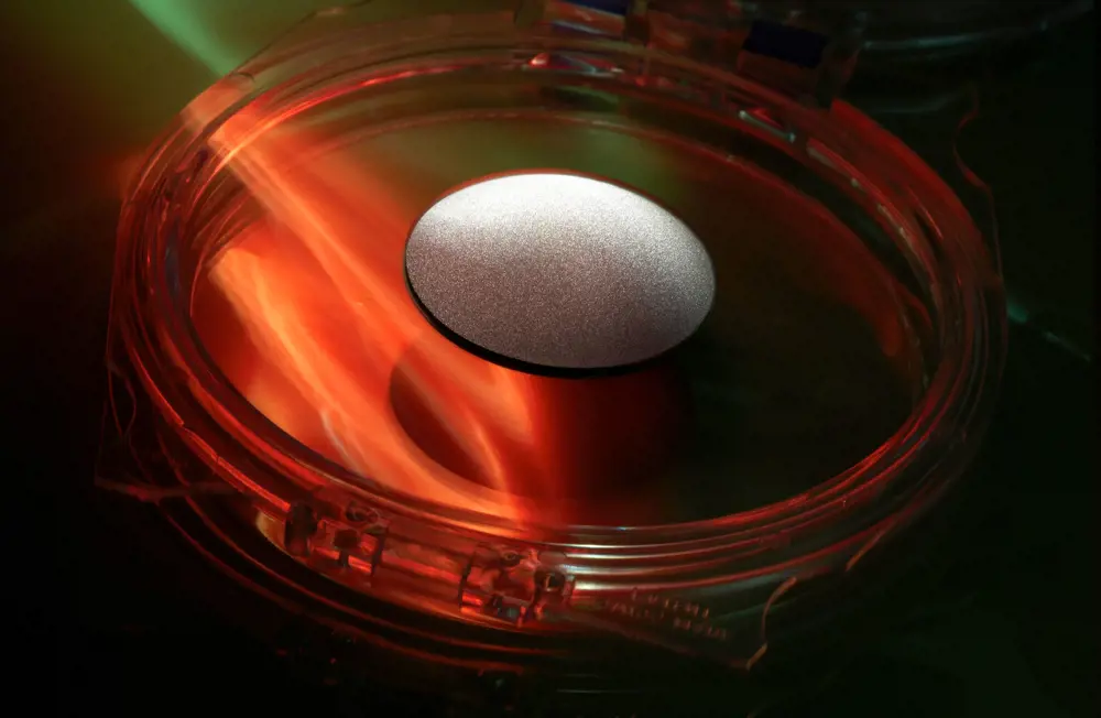 A round object in a clear container
