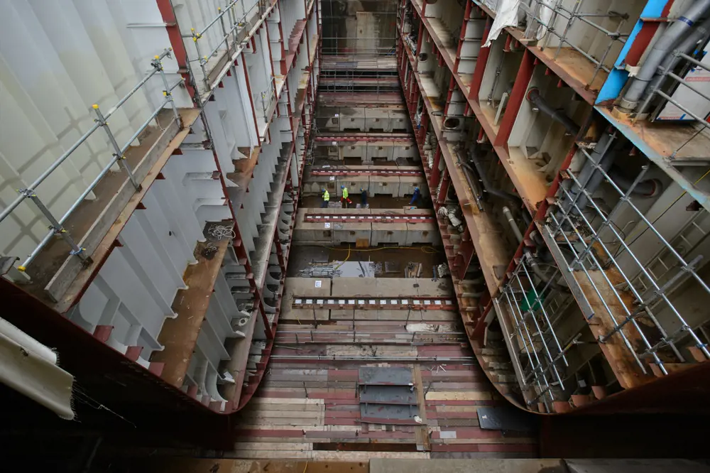 The aircraft carrier under construction.