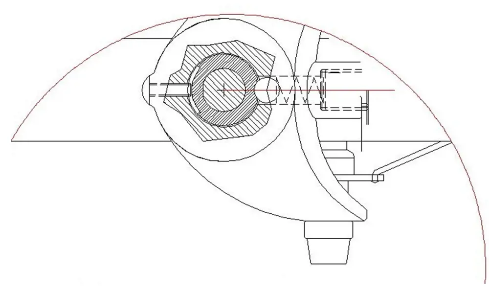 A digitally drawn design of a ballbearing in a dent on the Trekinetic wheelchair.