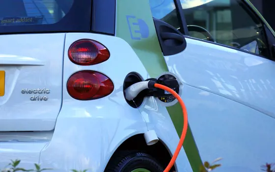 An electric car being charged.