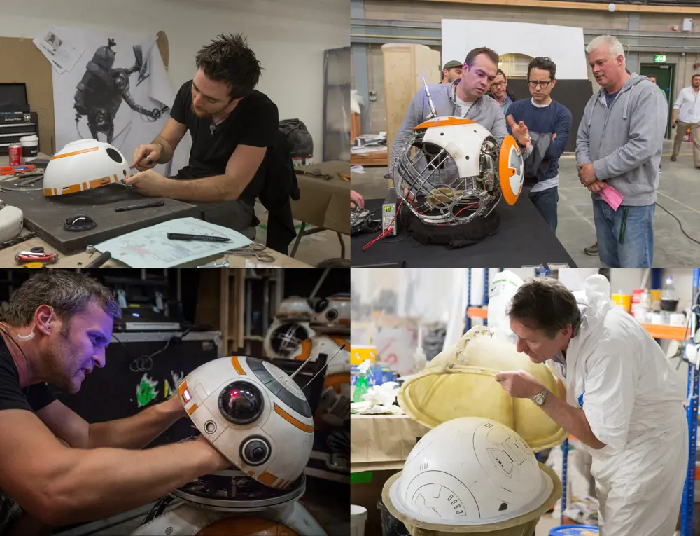 Different versions of BB-8 being built. 