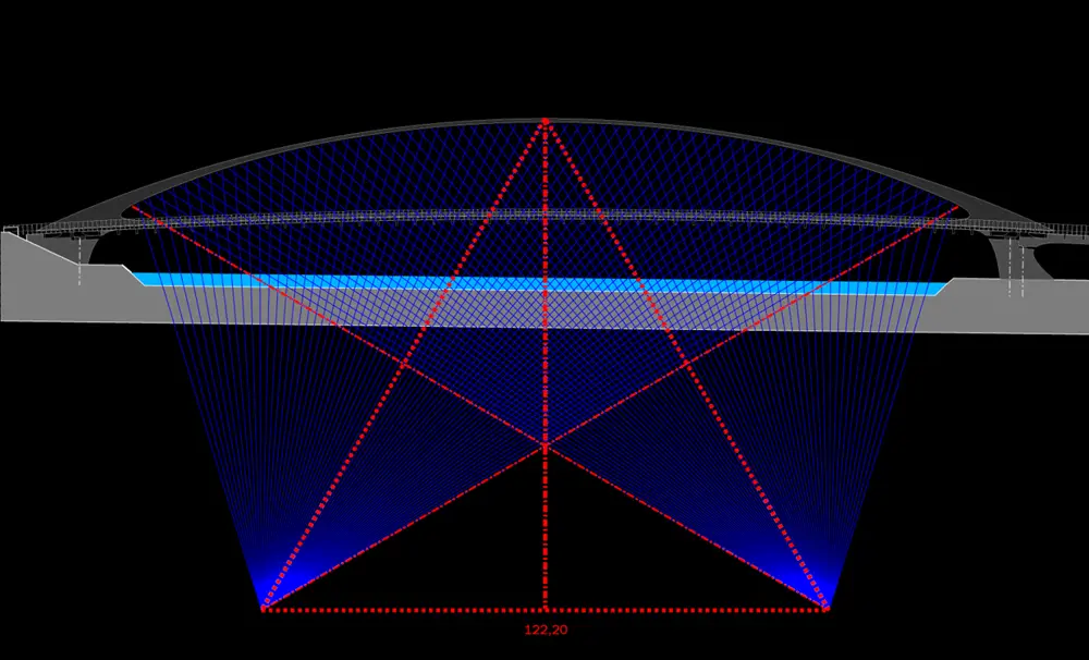 The hanger layout in a network arch bridge.