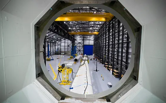 A wind turbine inside a testing factory.