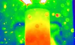 A heat map of a battery becoming very hot and leaking out.