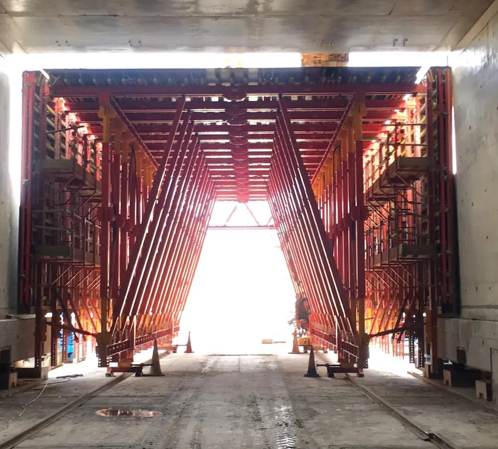 Tunnel formwork structure inside a tunnel.