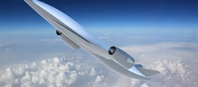 A concept spaceplane in the sky that is entering space, which would be powered by SABRE technology.