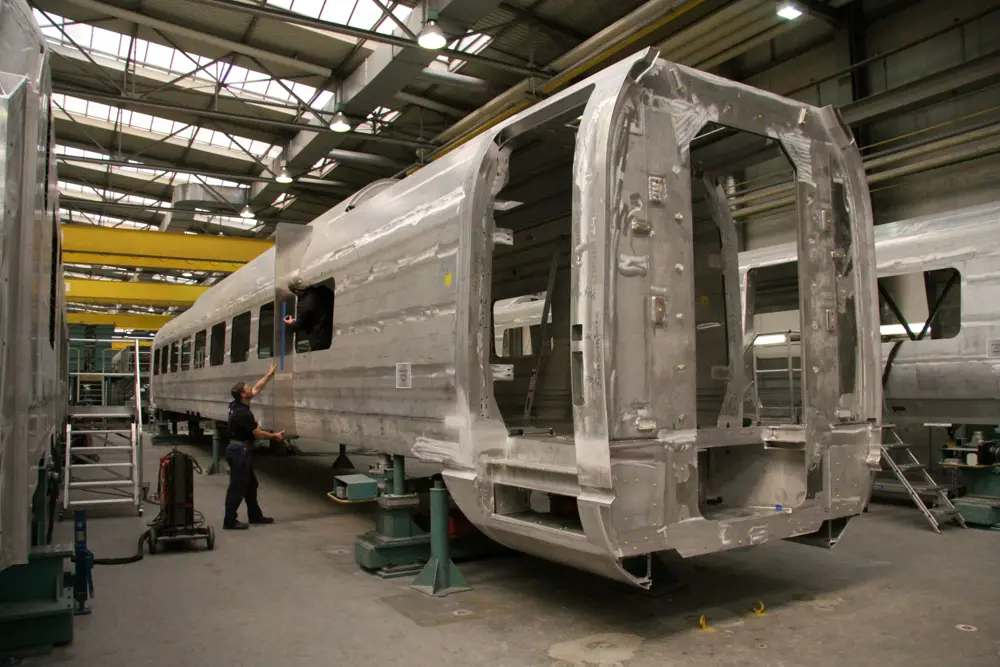 The aluminium body of the Velaro in a factory.