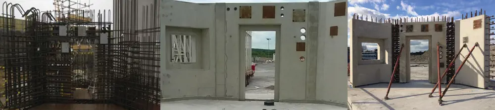 The construction of three different types of fuel buildings.