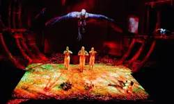 The production of The Tempest with special effects and actors on stage. 